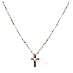 Tiny Sterling Silver Cross Necklace w/Cz Accent - New w/Tags